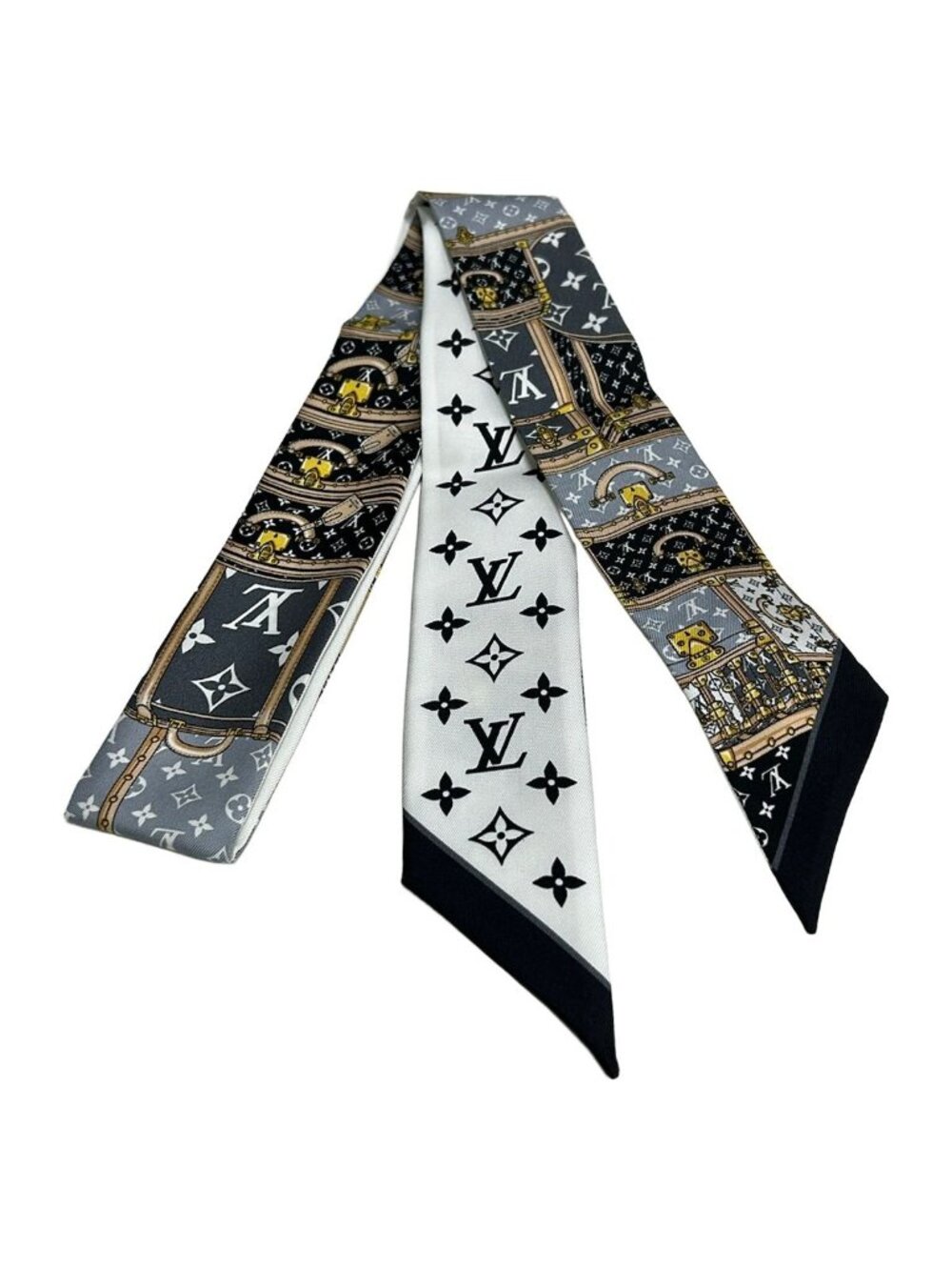 Louis Vuitton Scarf White Black Multi Ribbon